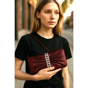 Gunne Sax by Jessica McClintock Evening Bag Mauve Glimmer Crystal Accent